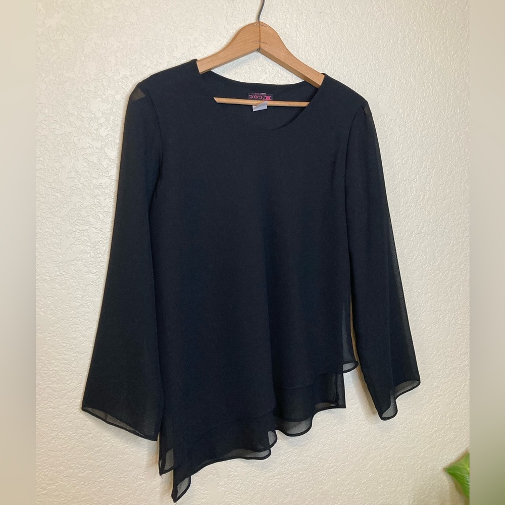C.O.C. Clothing Obsessed Company Semi Sheer Blouse Long Sleeve Black Two Layers